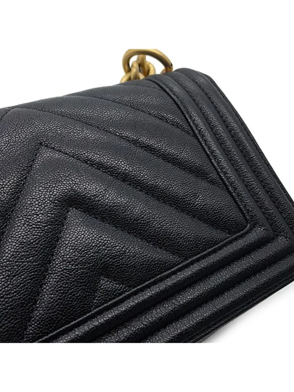 Chanel Chain Shoulder Bag Boy Small Quilted CC Logo Caviar Leather Black